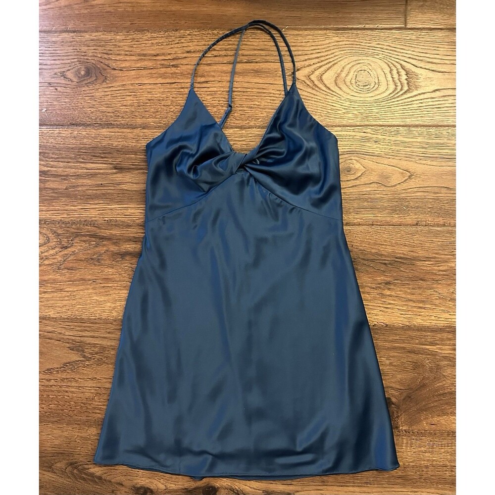 B Darlin Teal Satin Twist Front Cami/Slip  Mini Dress Y2K Junior 9/10